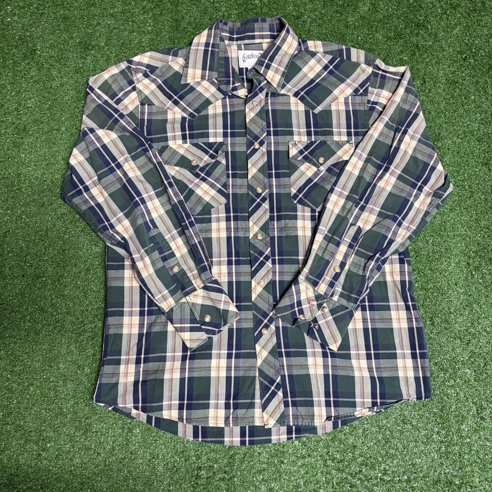 Cowboy Up Plaid Button Up Shirt Men’s Medium Western Long Sleeve Ranchwear
